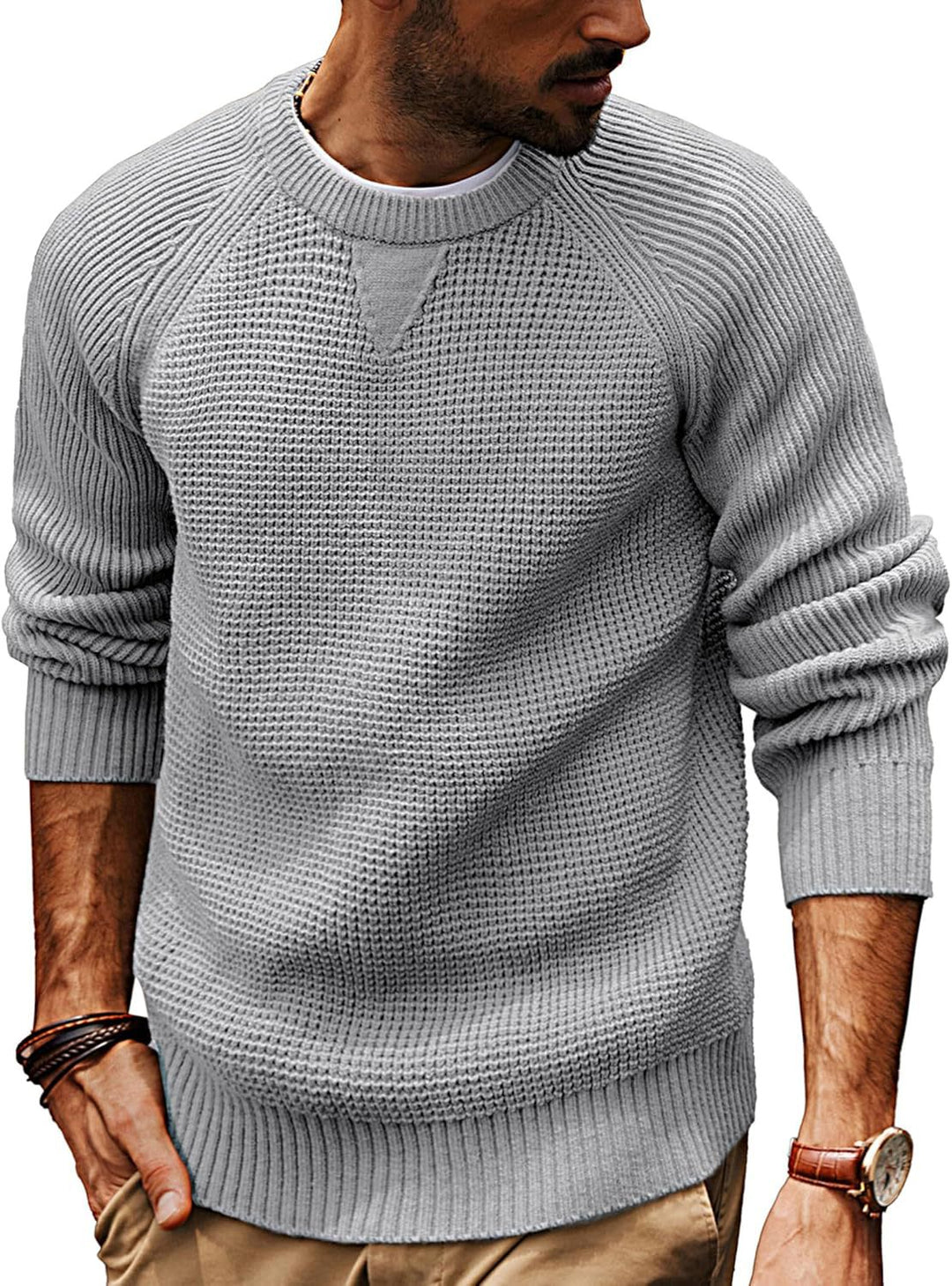 Herren lässiger Strickpullover mit strukturiertem Gewebemuster und Rundhalsausschnitt EB