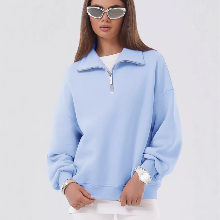 Unisex Relax-Halbzip-Sweatshirt mit hohem Stehkragen, Raglanärmeln und leicht angerauter Innenseite EB