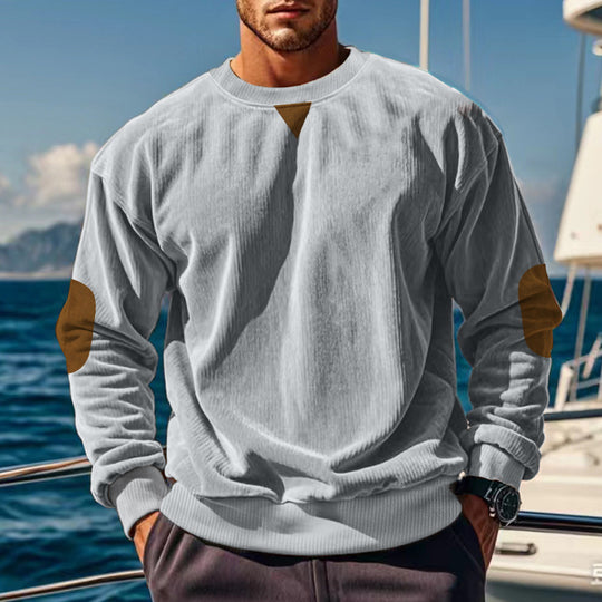Herren Grobstruktur Pullover mit Ellbogenpatches und Rundhalsausschnitt EB