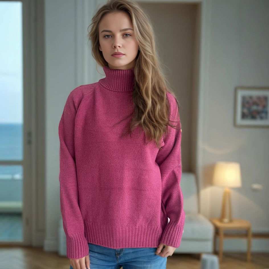Damen Strickpullover mit hochgeschlossenem Kragen und strukturiertem Muster EB