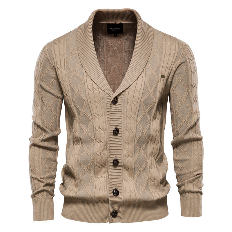 Herren Strickjacke mit stilvollem Überkragen und klassischem Muster EB