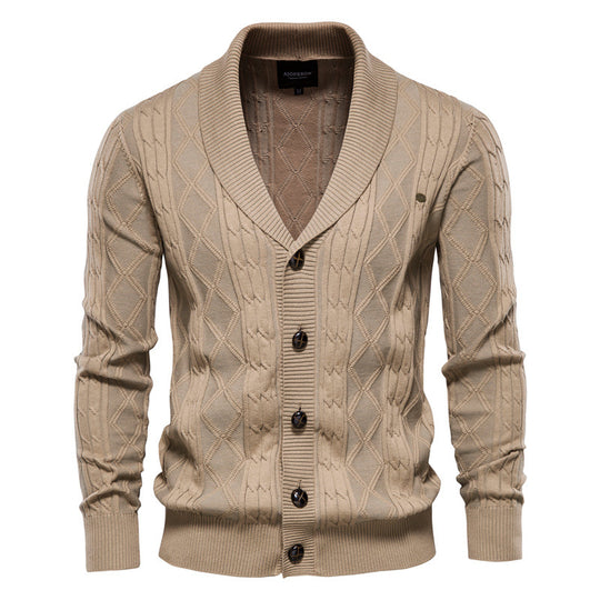 Herren Strickjacke mit stilvollem Überkragen und klassischem Muster EB