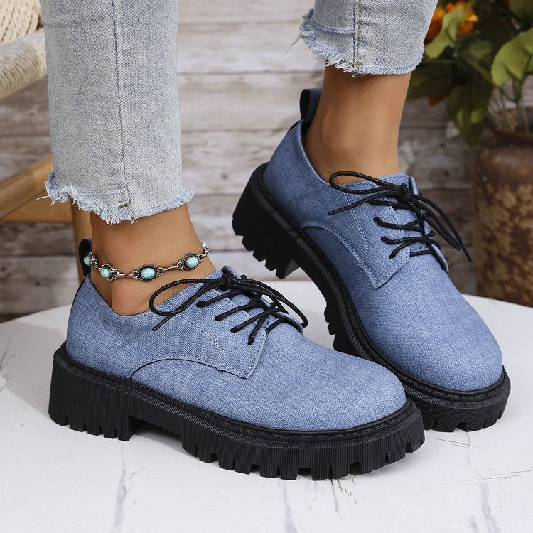 Damen Schnürschuhe mit robustem Profil und urbanem Denim-Look EB
