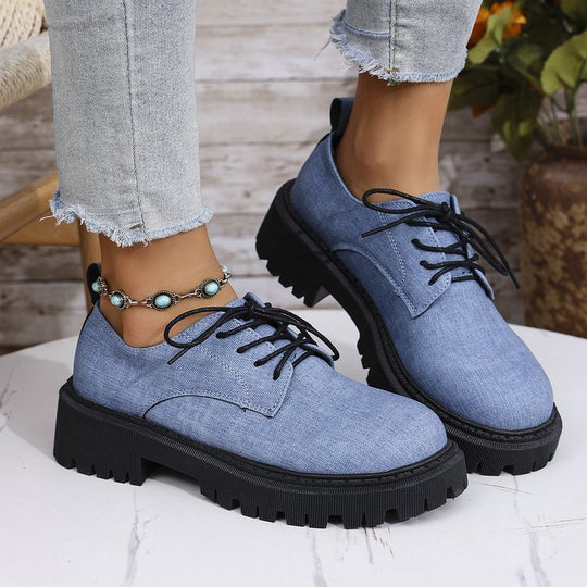 Damen Schnürschuhe mit robustem Profil und urbanem Denim-Look EB