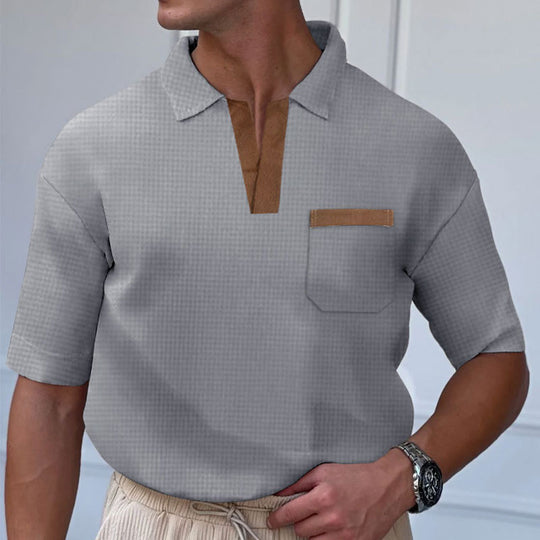 Herren Kurzarm-Polohemd mit modernem Stehkragen und Brusttasche EB