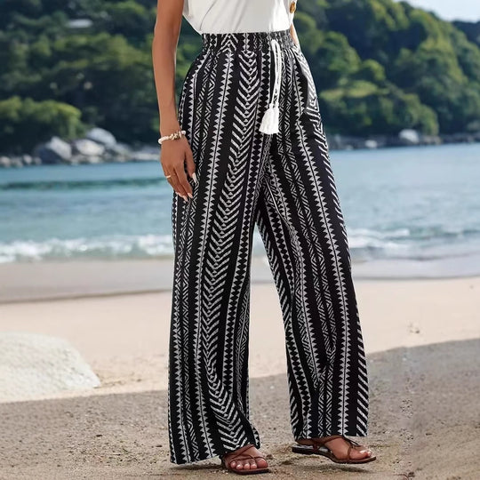 Damen Palazzo-Hose mit elastischem Bund und auffälligem Muster EB