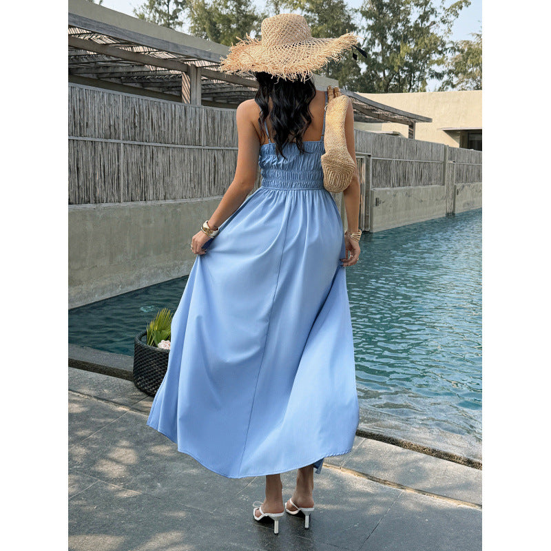 Damen Elegantes Maxikleid mit verstellbaren Spaghettiträgern und seitlichem Schlitz EB
