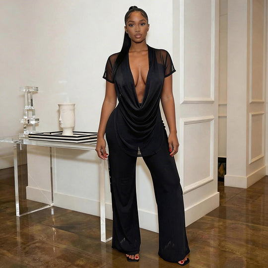 Damen Elegantes Oversized-Outfit aus fließendem Material EB