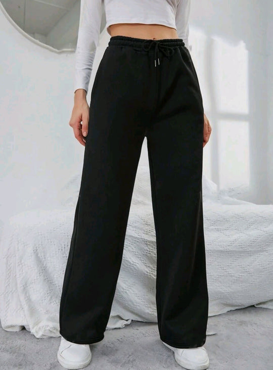 Damen nan High‑Waist Wide‑Leg Jogginghose mit elastischem Komfortbund, Kordelzug und tiefen Eingrifftaschen EB