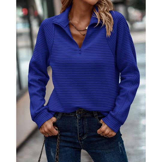 Damen kuscheliger Stepp-Pullover mit hohem Kragen und halbem Reißverschluss EB