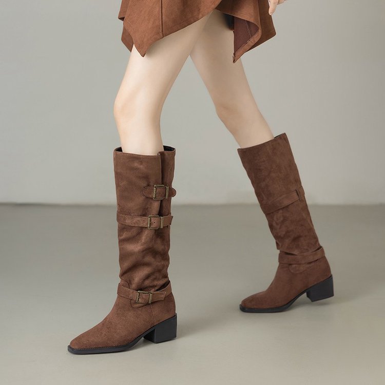 Damen Elegante Stiefel mit modischem Schnallen-Detail EB