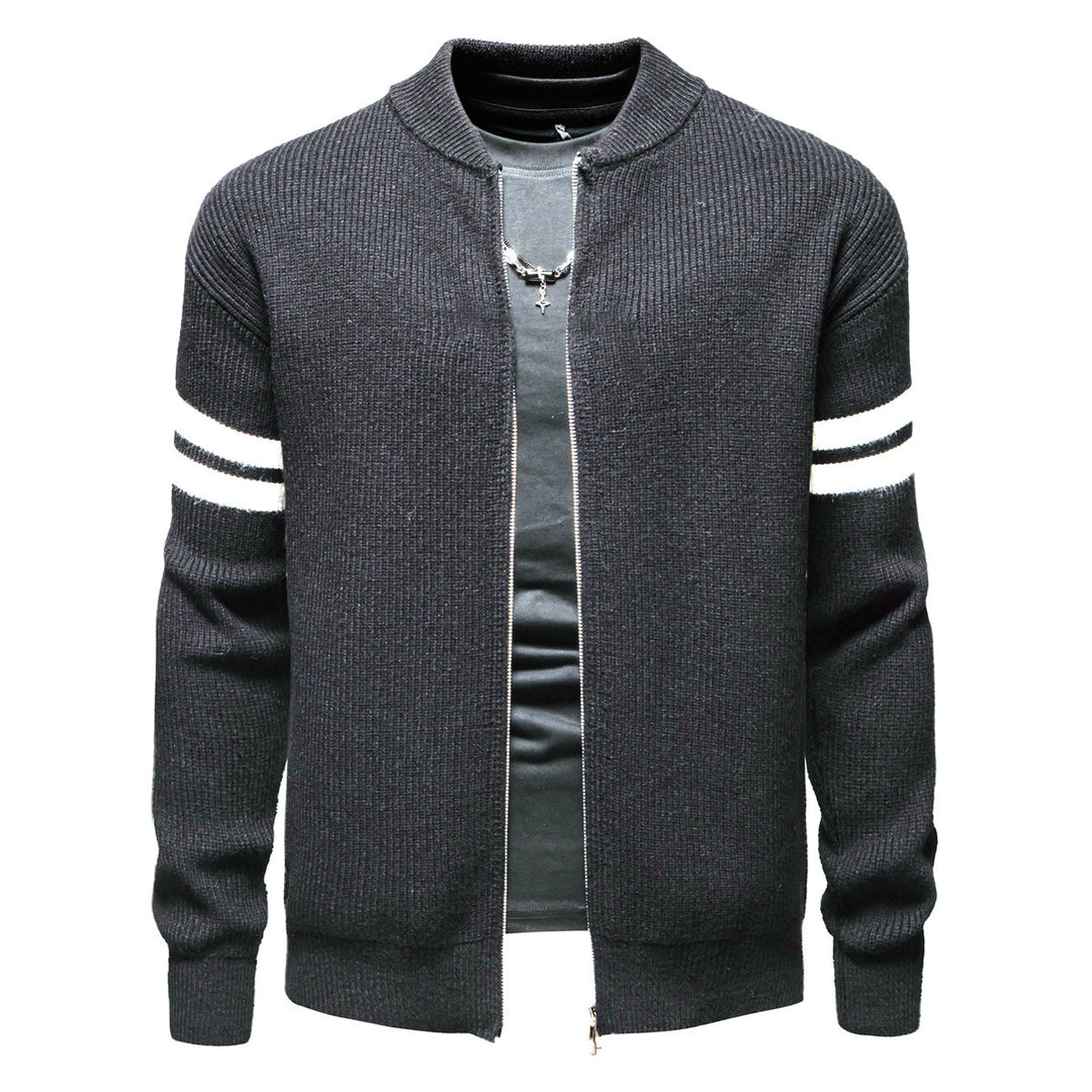Herren Strickjacke mit modernem Zipper und dekorativem Streifenmuster EB