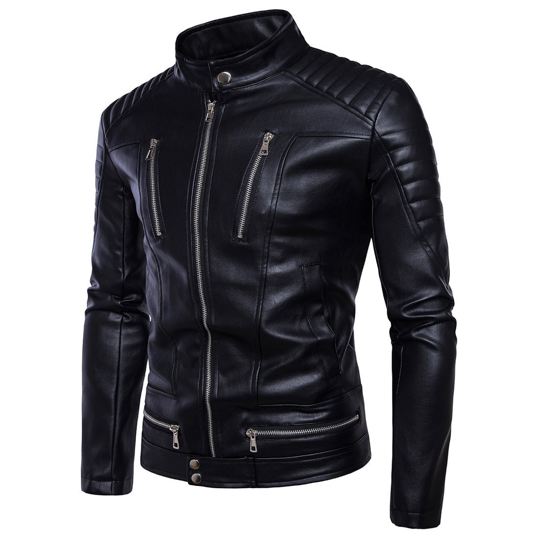 Herren Kunstleder Bikerjacke mit gesteppter Schulter EB