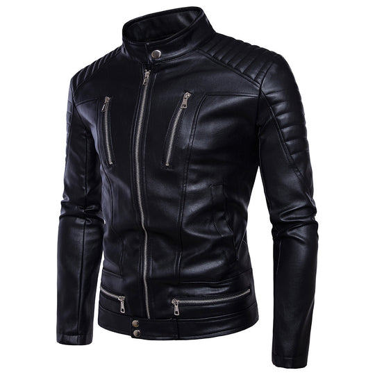 Herren Kunstleder Bikerjacke mit gesteppter Schulter EB