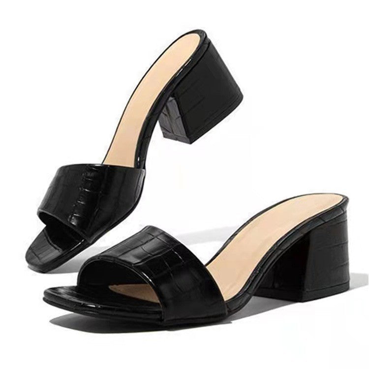 Damen Offene Blockabsatz-Sandalen mit Krokodilprägung EB