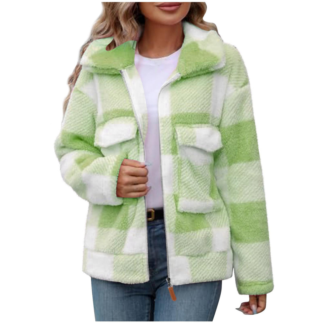 Damen Fleece-Jacke mit Karomuster und praktischen Taschen EB