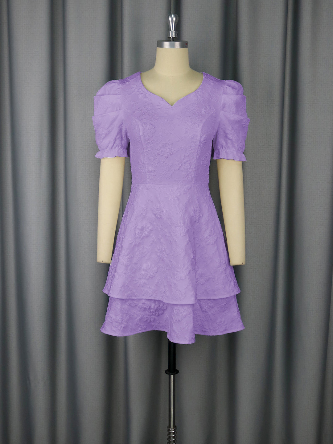 Damen romantisches Kurzarmkleid mit gestuftem Rock EB