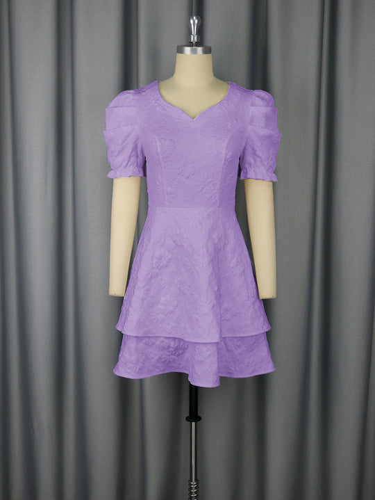 Damen romantisches Kurzarmkleid mit gestuftem Rock EB
