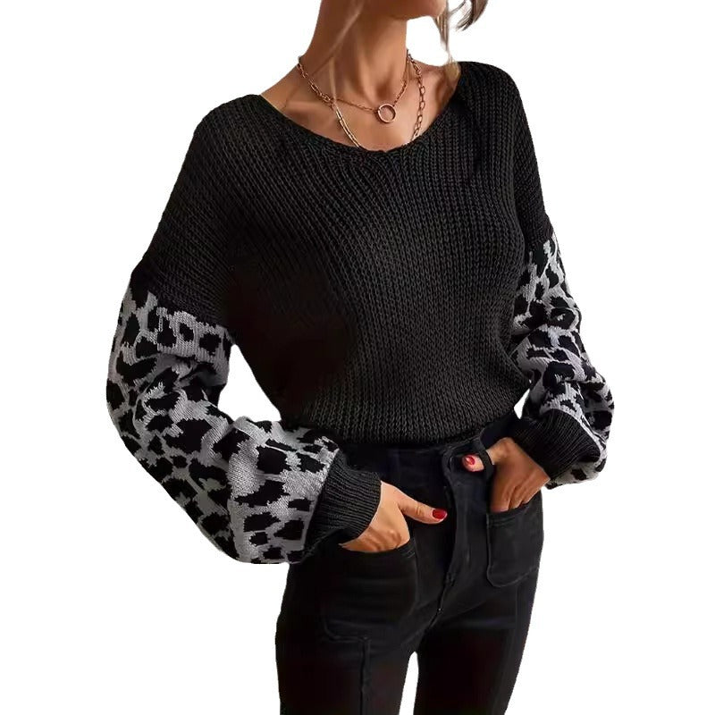 Damen modischer Pullover mit lässiger Weave-Optik und tierischem Muster EB