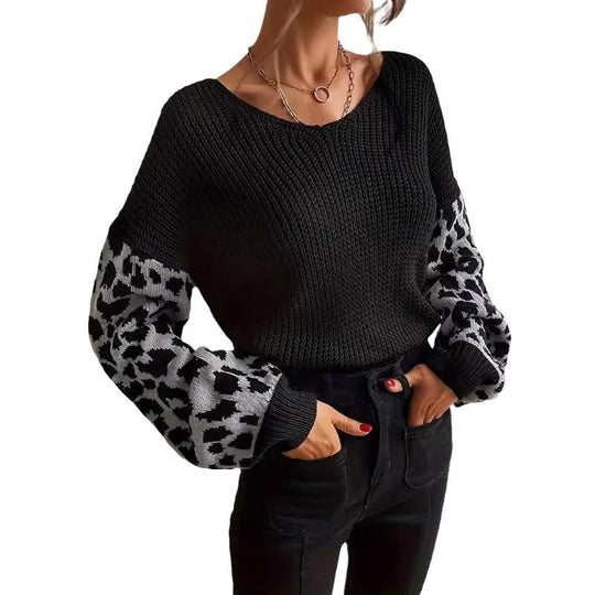 Damen modischer Pullover mit lässiger Weave-Optik und tierischem Muster EB
