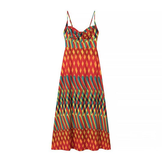 Damen Maxikleid mit auffälligem geometrischen Muster und verstellbaren Spaghetti-Trägern EB
