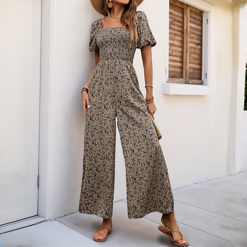 Damen Luftiger Sommeroverall mit Puffärmeln und elastischem Taillenband EB