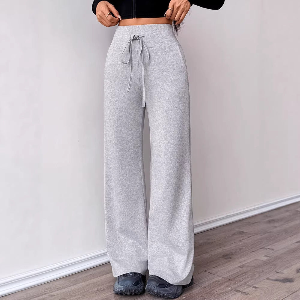 Damen Bequeme Sporthose mit hoher Taille und Kordelzug EB