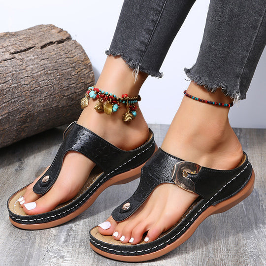 Damen Zehentrenner-Sandalen mit komfortablem Fußbett und dekorativem Riemendesign EB
