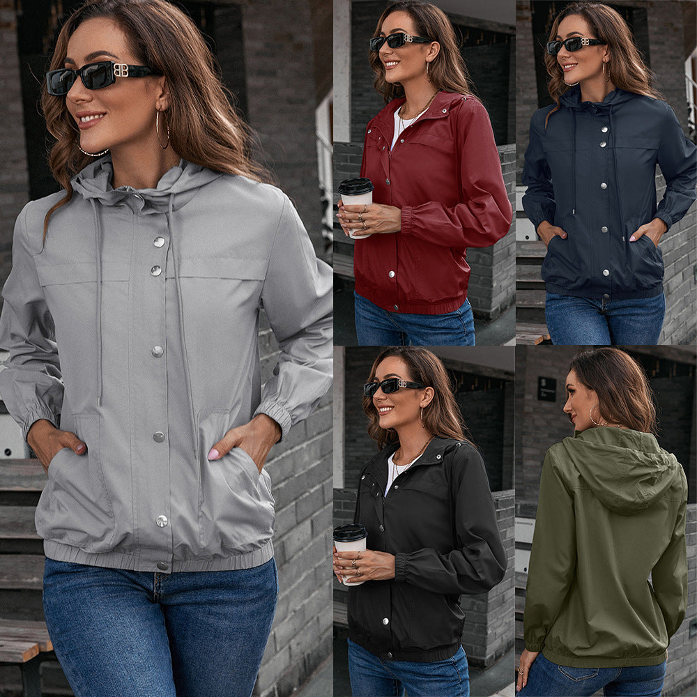 Damen Leichte Übergangsjacke mit modischem Kapuzen-Design und praktischen Taschen EB