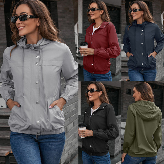 Damen Leichte Übergangsjacke mit modischem Kapuzen-Design und praktischen Taschen EB