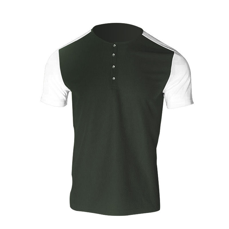 Herren Kurzarm-Hemd mit modischem Henley-Kragen und Kontrastärmel EB