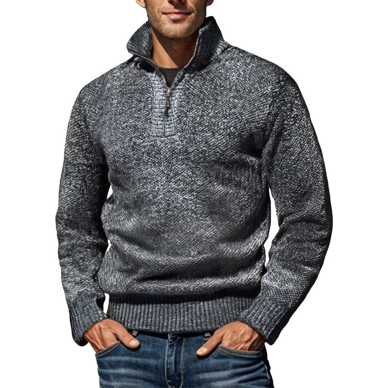 Herren nan grobgestrickter Strickpullover mit halbem Reißverschluss und hohem Stehkragen EB