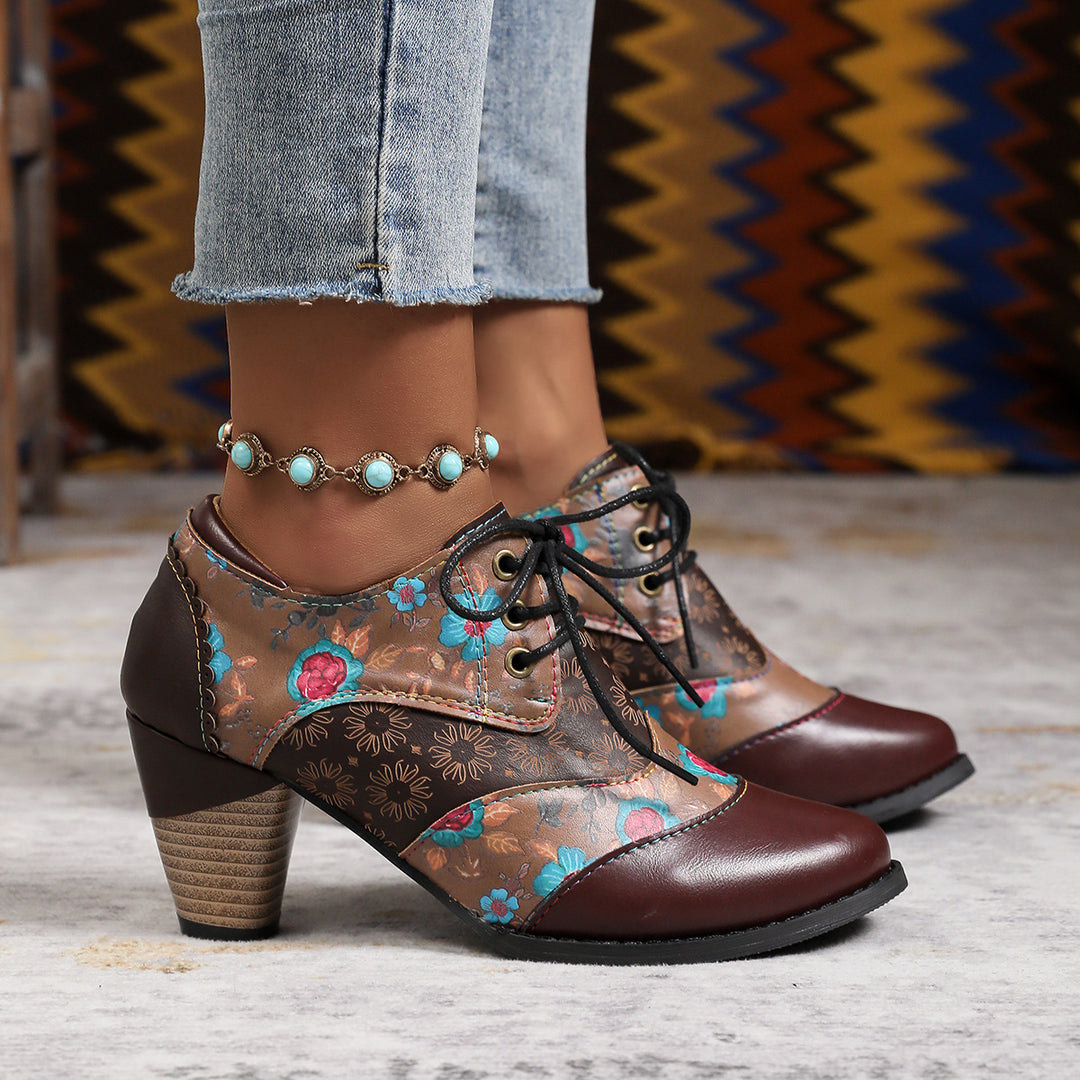 Damen Stiefeletten mit floralem Design und komfortablem Blockabsatz EB