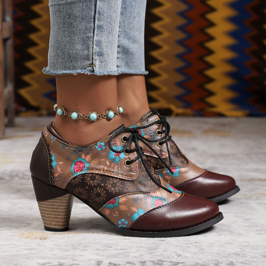 Damen Stiefeletten mit floralem Design und komfortablem Blockabsatz EB