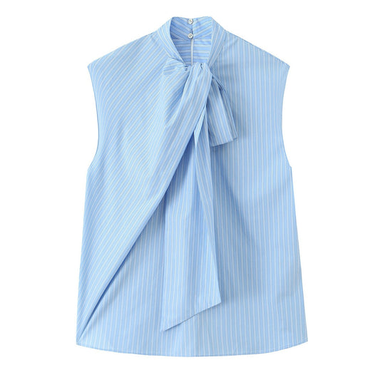 Damen Hemdblusenshirt mit dekorativer Schleife und eleganter Streifenoptik EB