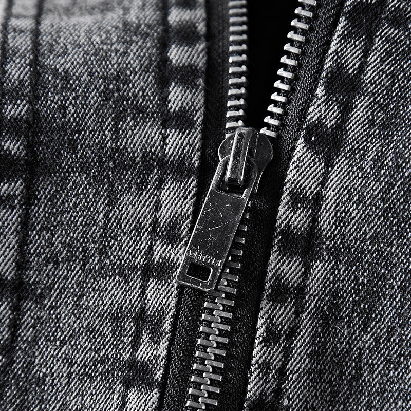 Herren Denim-Utility-Blouson mit hochschließendem Stehkragen und Zipper-Taschen EB