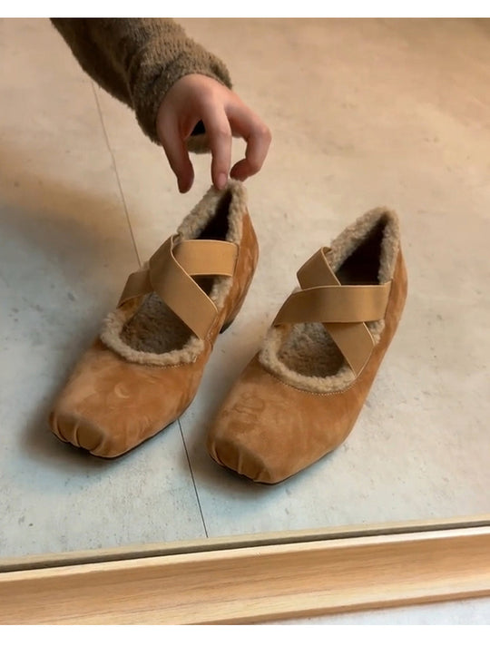 Damen Ballerina-Schuhe mit kuscheligem Innenfutter und elegantem Riemendesign EB