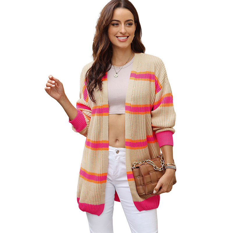 EB | Festlicher Winter Gestreifter Wollcardigan Für Damen - Ideal Für Den Winter