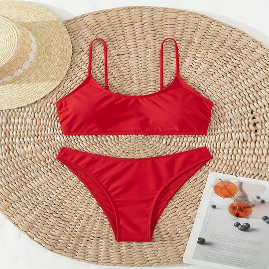 Damen eleganter Zweiteiler Bikini mit feinen Trägern EB