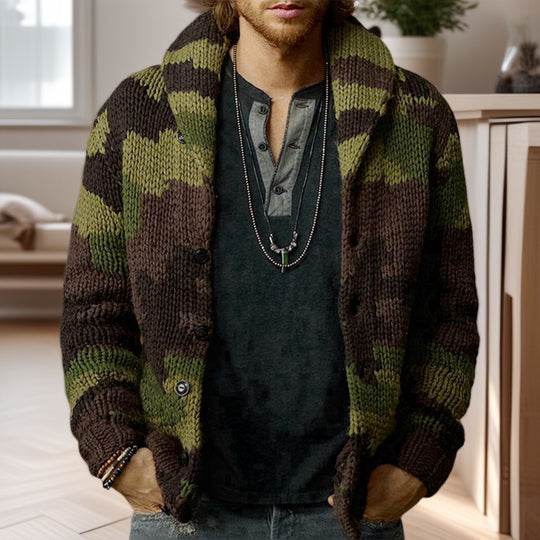 Herren Strickjacke im einzigartigen Camouflage-Design mit hohem Kragen EB