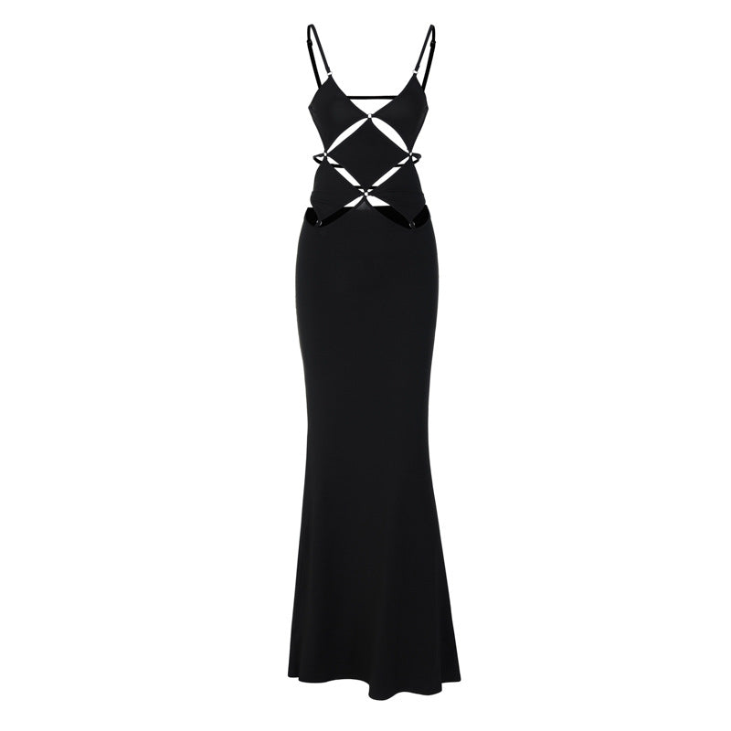 Damen glamouröses Maxikleid mit einzigartigem Schnitt und eleganten Schlaufen EB