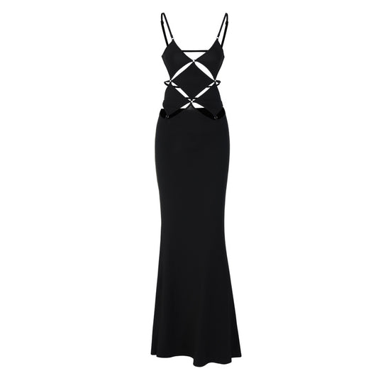Damen glamouröses Maxikleid mit einzigartigem Schnitt und eleganten Schlaufen EB
