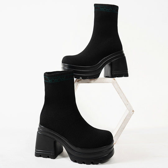 Damen Chunky High-Top Stiefel mit rutschfester Sohle und elastischem Obermaterial EB