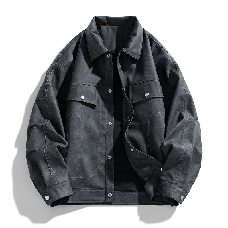 Men's  suede-effect relaxed trucker jacket with topstitch detailing EB