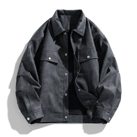 Men's  suede-effect relaxed trucker jacket with topstitch detailing EB