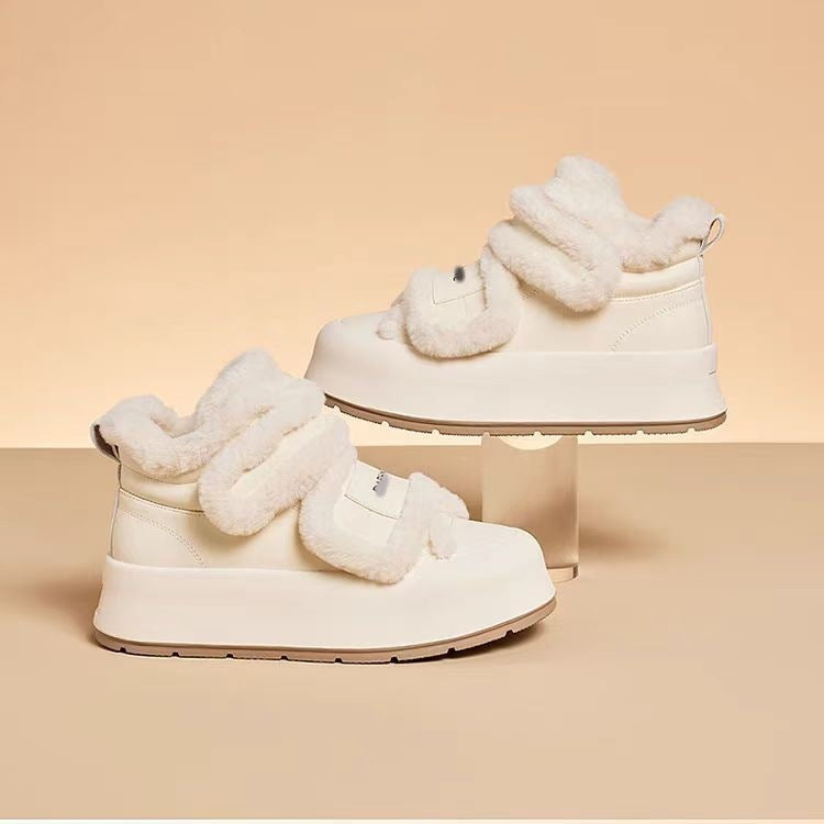 Damen Plüschgefütterte Sneaker mit breitem Klettverschluss und hoher Sohle EB