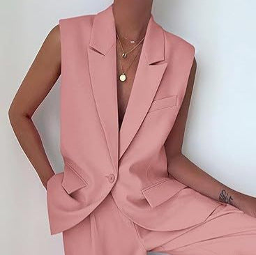 Damen ärmelloses Blazer-Set mit weit geschnittenen Hosen EB