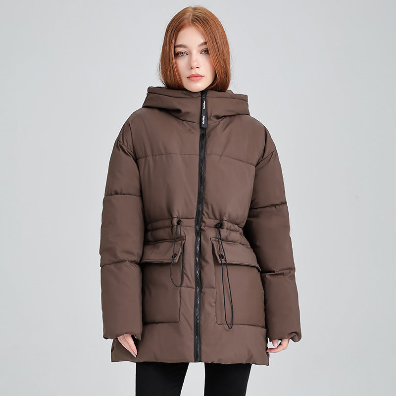 Damen nan mittellanger Thermoparka mit taillierendem Tunnelzug, ergonomischer Kapuze und großen Klapppattentaschen EB