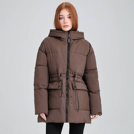 Damen nan mittellanger Thermoparka mit taillierendem Tunnelzug, ergonomischer Kapuze und großen Klapppattentaschen EB