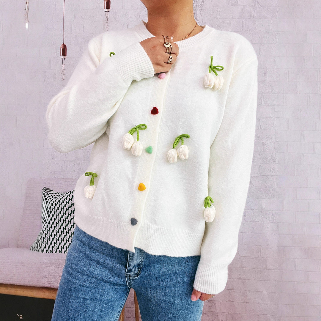 Damen Strickjacke mit fröhlichen Blumenapplikationen EB